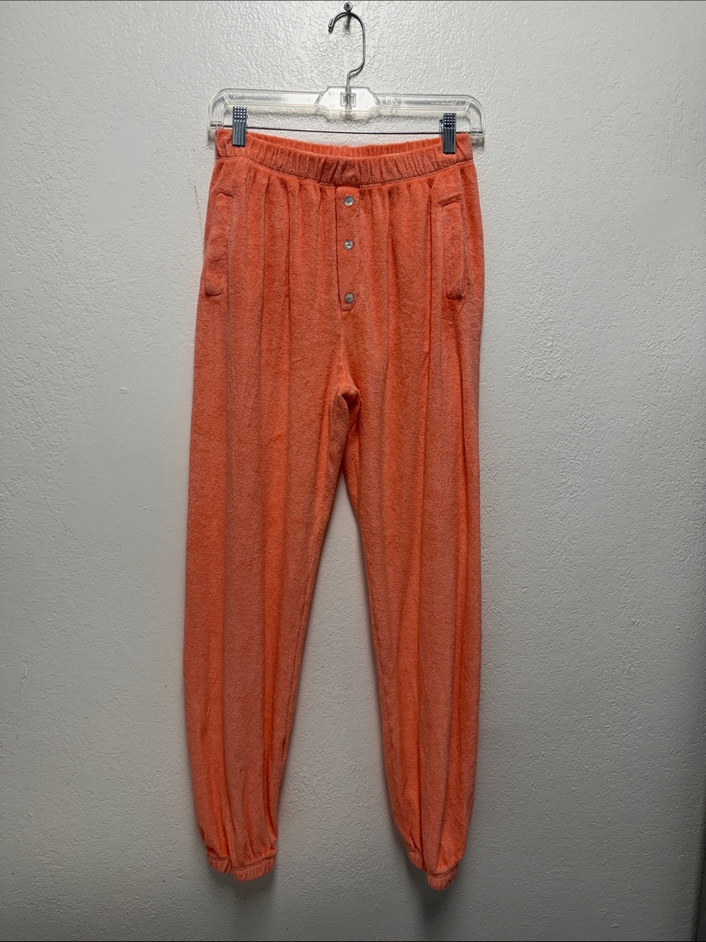 Women’s Orange Terry Joggers with Button-Front Waist